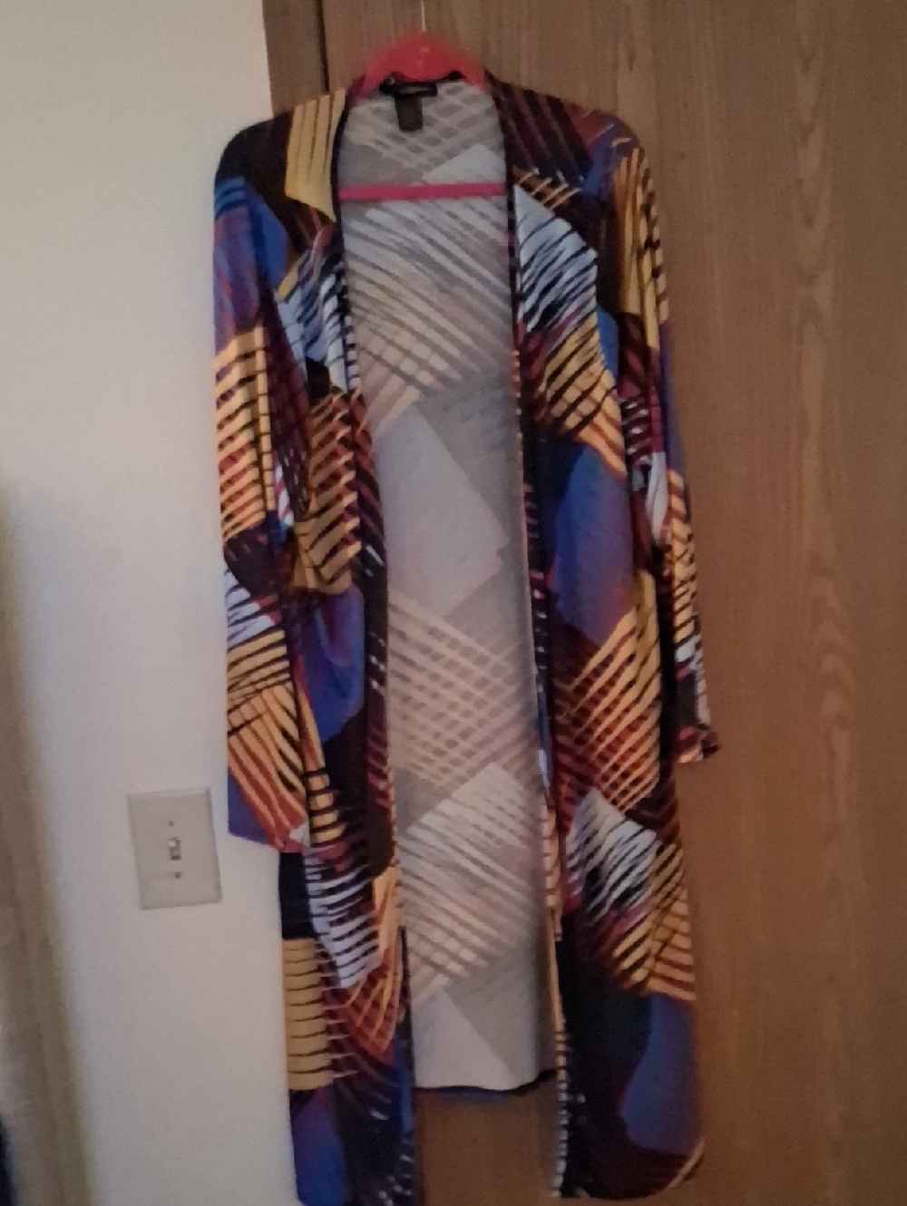 Ashley Stewart Pastel Geometric Open Duster Cardigan Midi  Length .